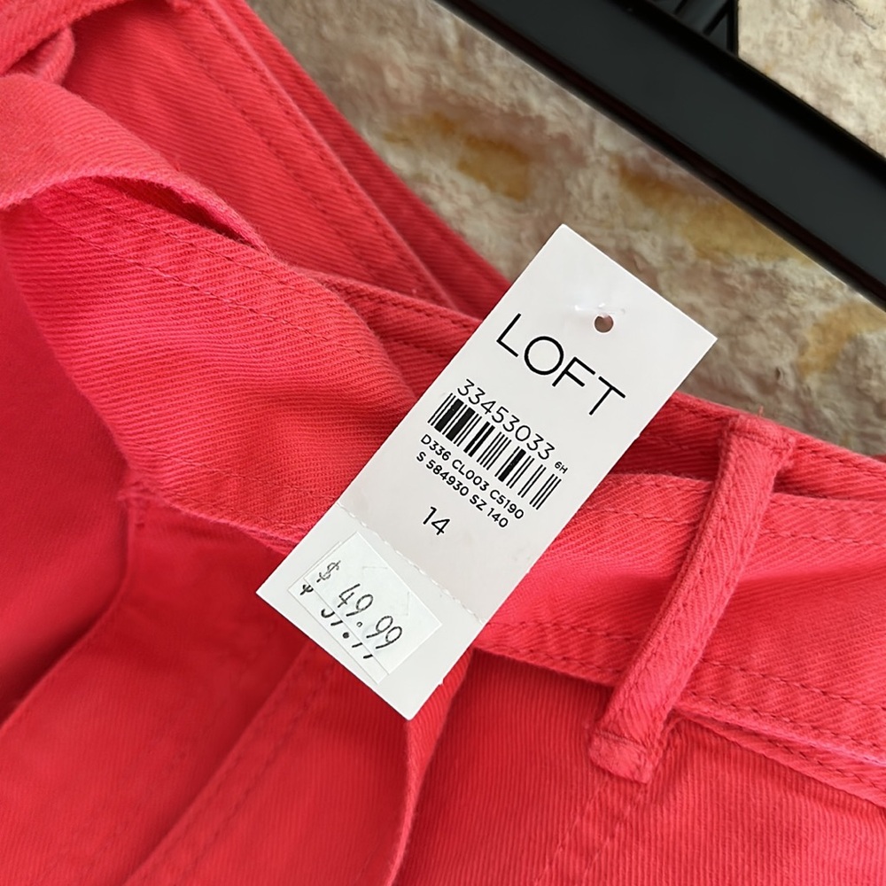 NWT Loft Utility Pocket Skirt with Belt Coral Salmon Pink Size 14 - Picture 5 of 5